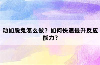 动如脱兔怎么做？如何快速提升反应能力？