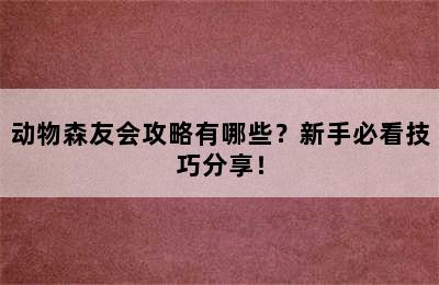 动物森友会攻略有哪些？新手必看技巧分享！