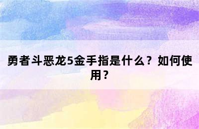 勇者斗恶龙5金手指是什么？如何使用？