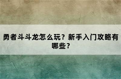 勇者斗斗龙怎么玩？新手入门攻略有哪些？