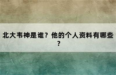 北大韦神是谁？他的个人资料有哪些？