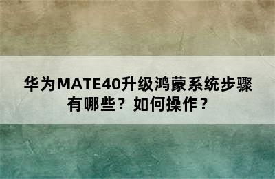 华为MATE40升级鸿蒙系统步骤有哪些？如何操作？