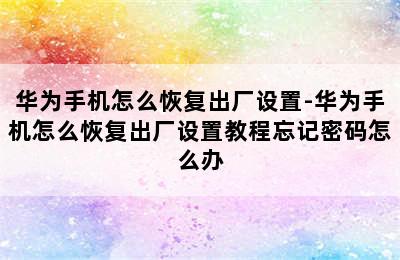 华为手机怎么恢复出厂设置-华为手机怎么恢复出厂设置教程忘记密码怎么办