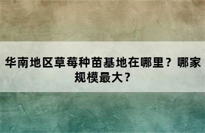 华南地区草莓种苗基地在哪里？哪家规模最大？