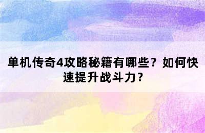 单机传奇4攻略秘籍有哪些？如何快速提升战斗力？