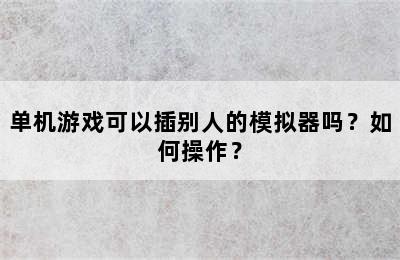 单机游戏可以插别人的模拟器吗？如何操作？