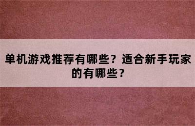 单机游戏推荐有哪些？适合新手玩家的有哪些？