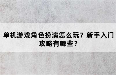 单机游戏角色扮演怎么玩？新手入门攻略有哪些？