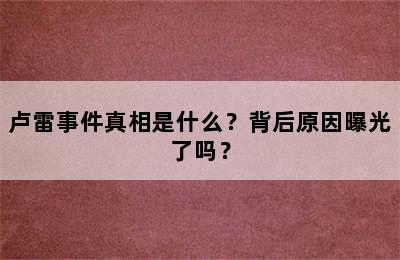 卢雷事件真相是什么？背后原因曝光了吗？