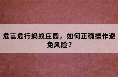 危言危行蚂蚁庄园，如何正确操作避免风险？