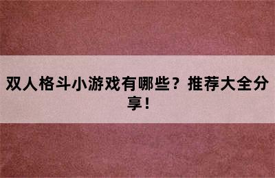 双人格斗小游戏有哪些？推荐大全分享！