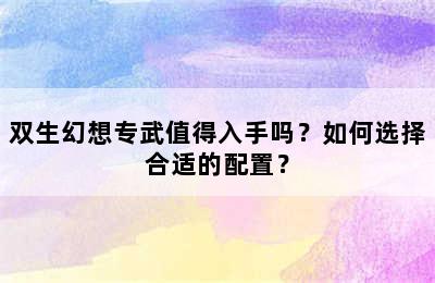 双生幻想专武值得入手吗？如何选择合适的配置？