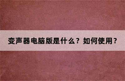 变声器电脑版是什么？如何使用？