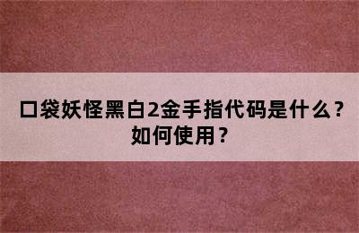 口袋妖怪黑白2金手指代码是什么？如何使用？