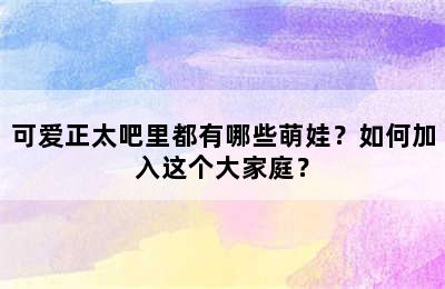 可爱正太吧里都有哪些萌娃？如何加入这个大家庭？