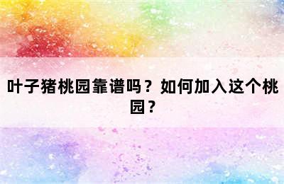 叶子猪桃园靠谱吗？如何加入这个桃园？