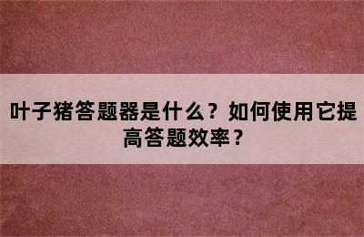 叶子猪答题器是什么？如何使用它提高答题效率？