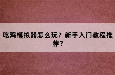 吃鸡模拟器怎么玩？新手入门教程推荐？