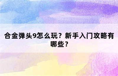 合金弹头9怎么玩？新手入门攻略有哪些？