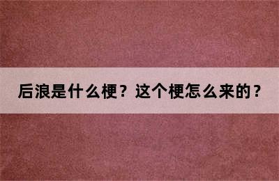 后浪是什么梗？这个梗怎么来的？