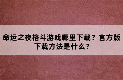 命运之夜格斗游戏哪里下载？官方版下载方法是什么？