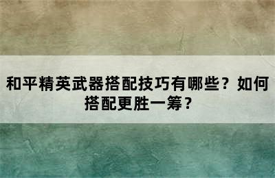 和平精英武器搭配技巧有哪些？如何搭配更胜一筹？