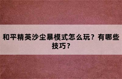 和平精英沙尘暴模式怎么玩？有哪些技巧？