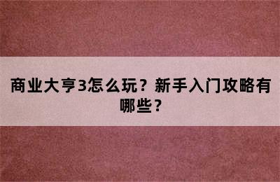 商业大亨3怎么玩？新手入门攻略有哪些？