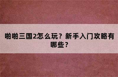 啪啪三国2怎么玩？新手入门攻略有哪些？