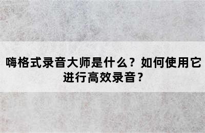 嗨格式录音大师是什么？如何使用它进行高效录音？