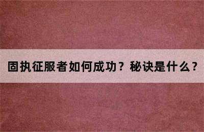 固执征服者如何成功？秘诀是什么？