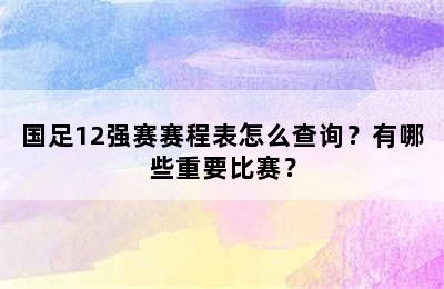 国足12强赛赛程表怎么查询？有哪些重要比赛？