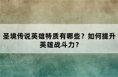 圣境传说英雄特质有哪些？如何提升英雄战斗力？