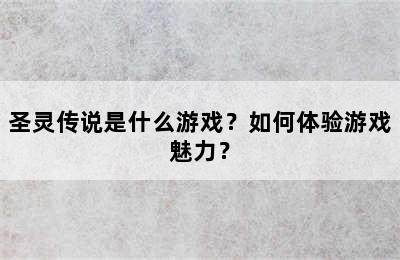 圣灵传说是什么游戏？如何体验游戏魅力？