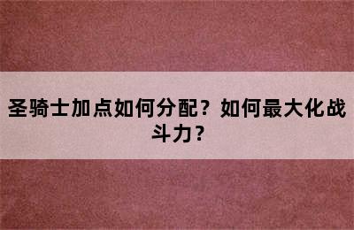 圣骑士加点如何分配？如何最大化战斗力？