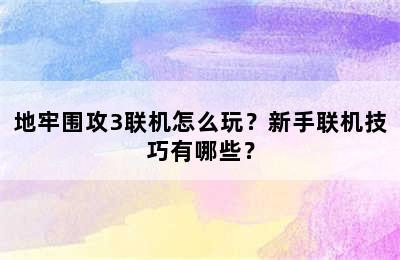 地牢围攻3联机怎么玩？新手联机技巧有哪些？