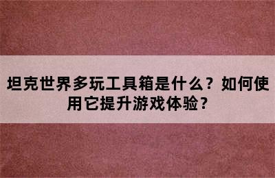 坦克世界多玩工具箱是什么？如何使用它提升游戏体验？