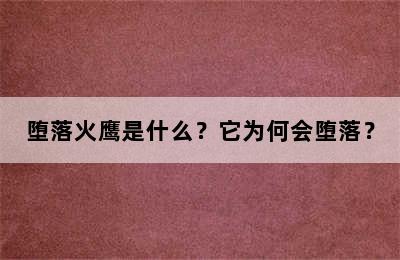 堕落火鹰是什么？它为何会堕落？