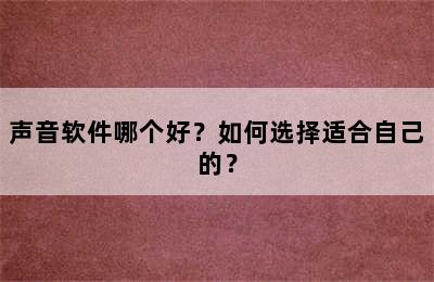 声音软件哪个好？如何选择适合自己的？