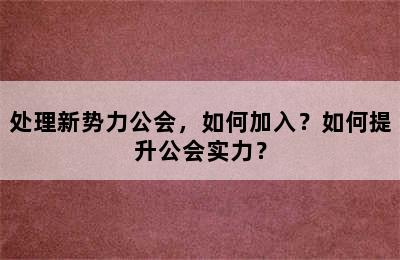 处理新势力公会，如何加入？如何提升公会实力？