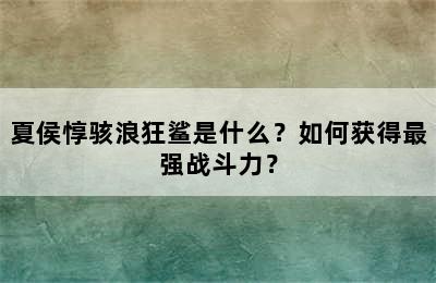 夏侯惇骇浪狂鲨是什么？如何获得最强战斗力？