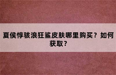 夏侯惇骇浪狂鲨皮肤哪里购买？如何获取？