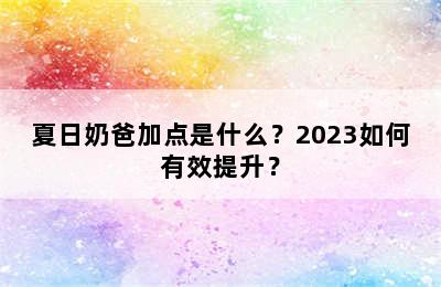 夏日奶爸加点是什么？2023如何有效提升？