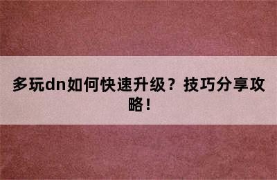 多玩dn如何快速升级？技巧分享攻略！