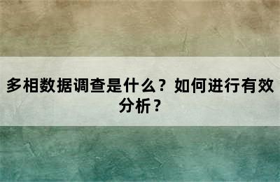 多相数据调查是什么？如何进行有效分析？