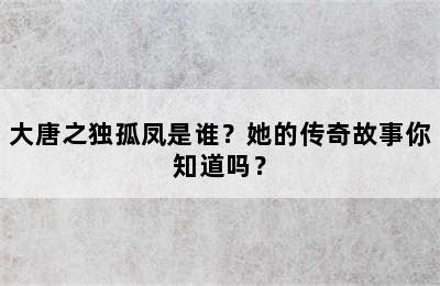 大唐之独孤凤是谁？她的传奇故事你知道吗？