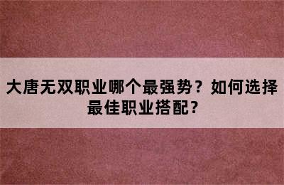 大唐无双职业哪个最强势？如何选择最佳职业搭配？