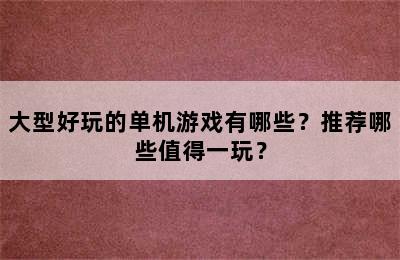 大型好玩的单机游戏有哪些？推荐哪些值得一玩？