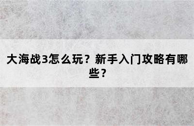 大海战3怎么玩？新手入门攻略有哪些？