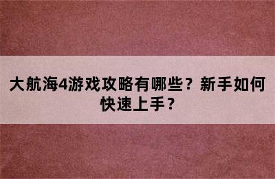 大航海4游戏攻略有哪些？新手如何快速上手？